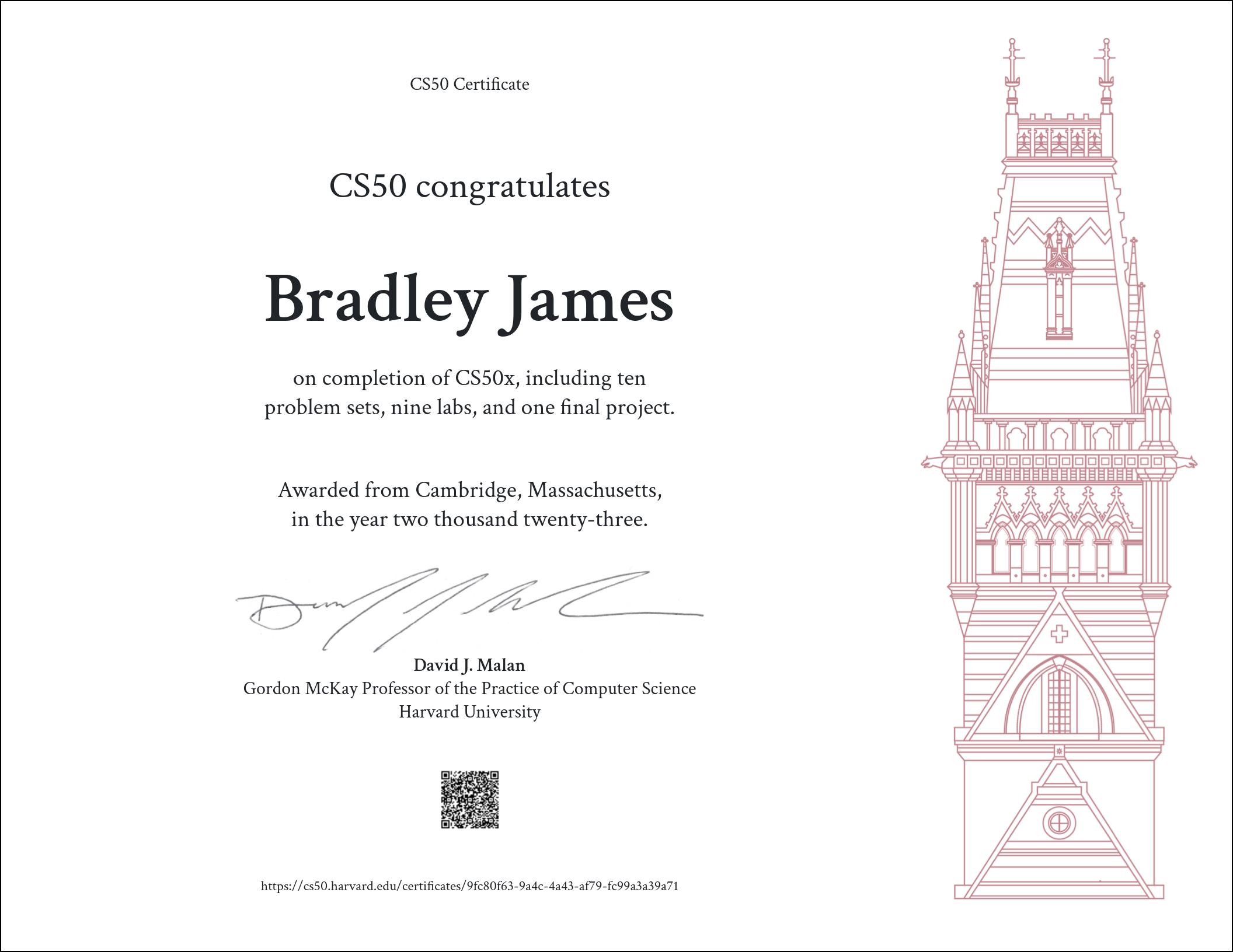 CS50 completion certificate